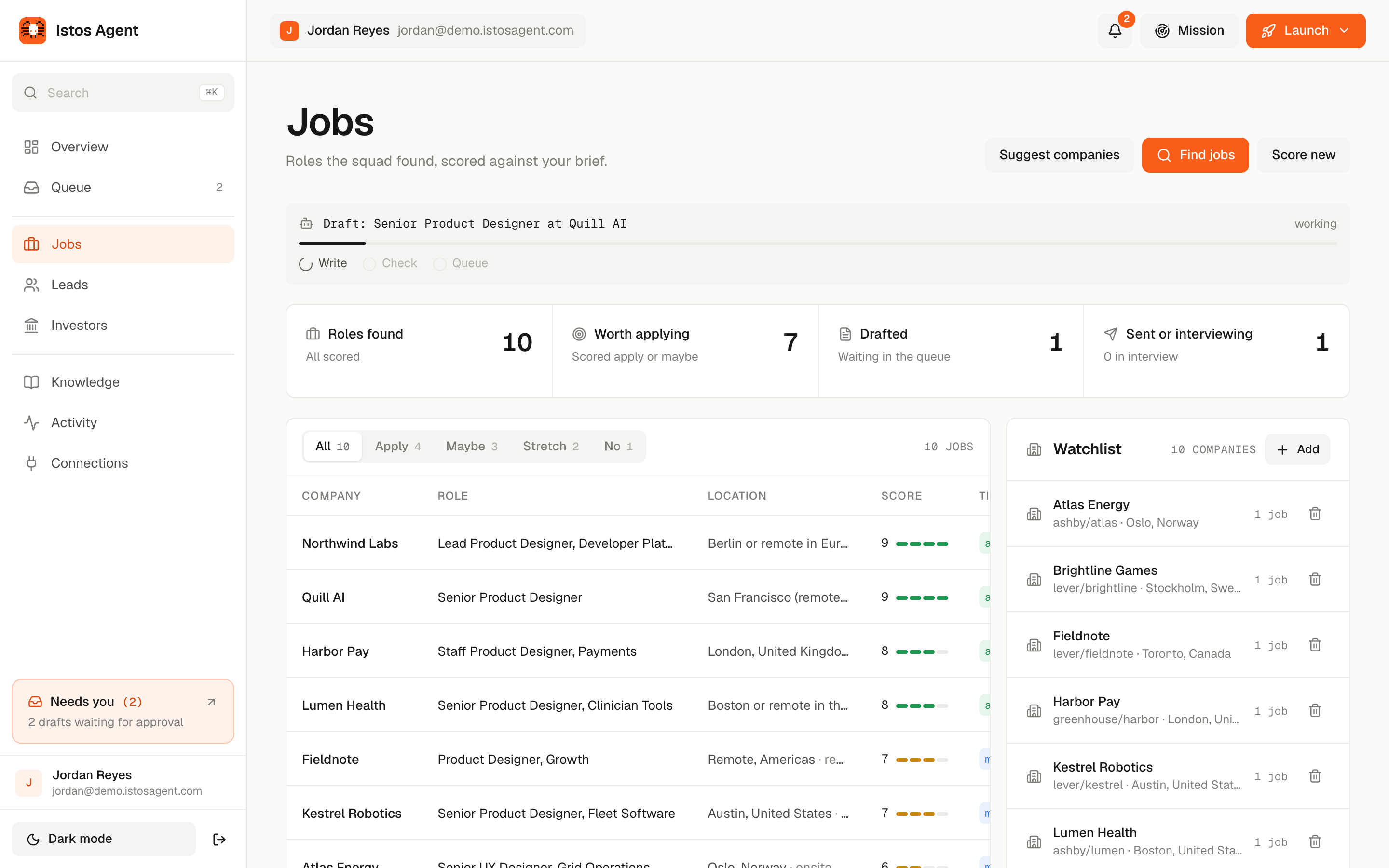 The Jobs page