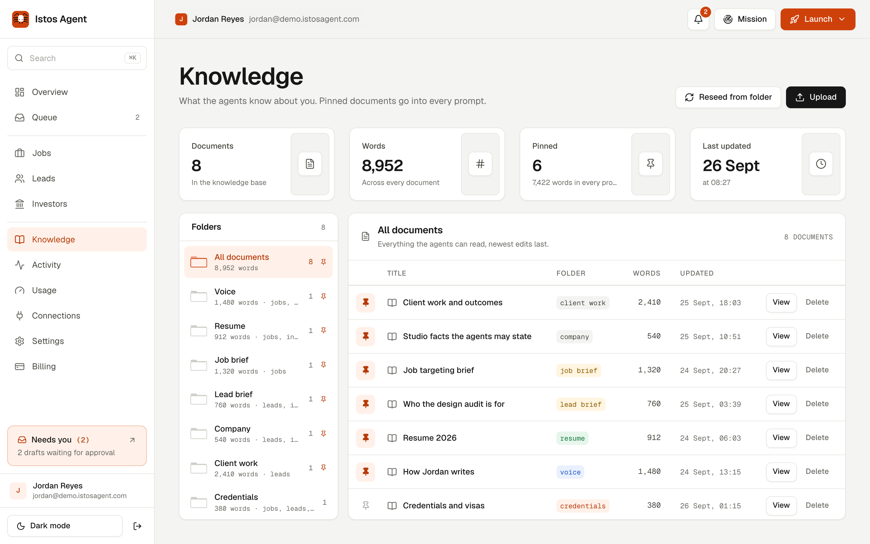Knowledge folders and documents